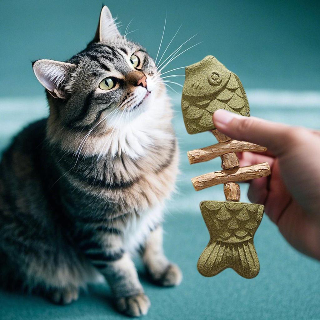 Natural Wooden Cat Chew Toy with Catnip, Teeth Cleaning Kitten Teether, Boredom Buster Interactive Play for Home Living Room
