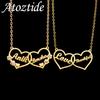 Atoztide Custom 2 Names Necklace for Women Stone Zircon Heart Stainless Steel Jewelry Choker Chain Personalized Birthday Gift