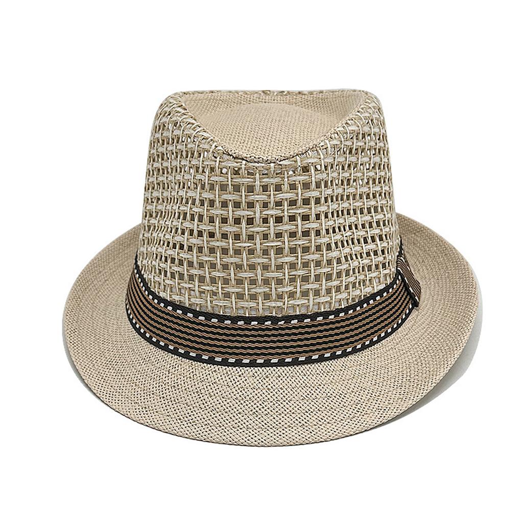 Men Summer Straw Hat Solid Color Hollow Out Jazz Panama Hats For Man Outdoor Travel Beach Sunshade Cap