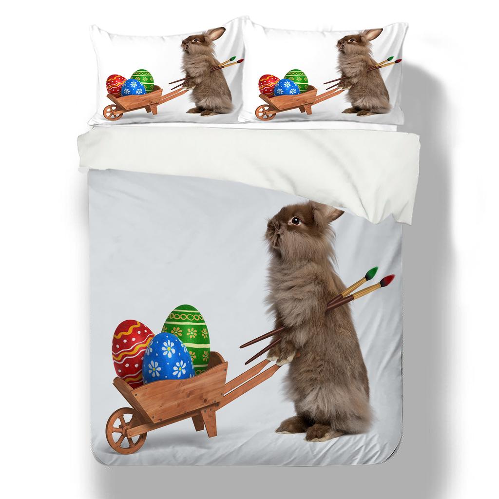 3D Rabbit Pattern Home Bedding Set 3D Animal Quilt Cover Pillow Case 2/3 Piece Zipper Super Soft Home Decoration Gift
