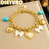 DIEYURO 316L Stainless Steel Golden Heart Inlay Pearl Turquoise Acrylic Bowknot Bracelet Lady New Classic Wrist Chain Jewelry