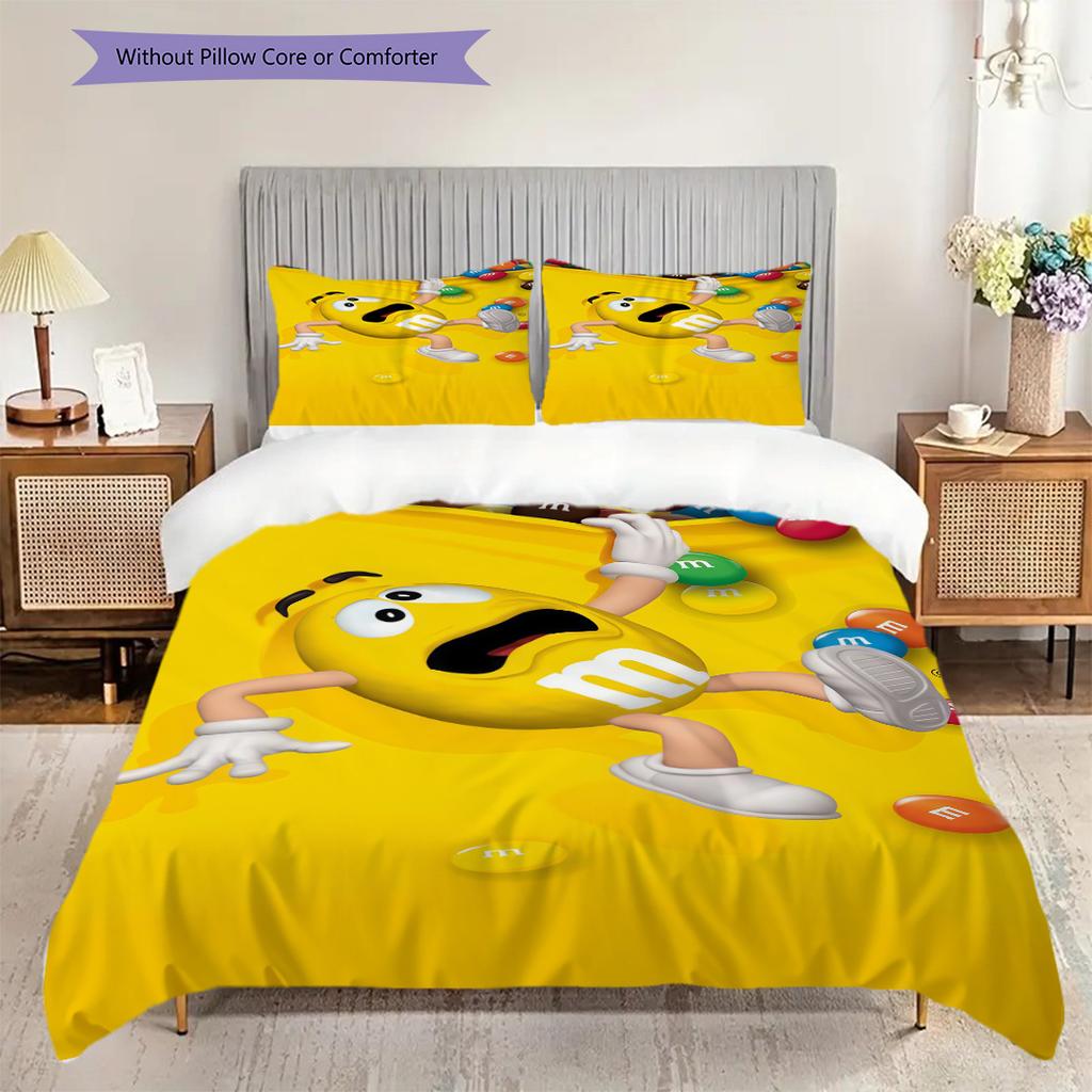 MMs Colorful Characters Three-piece set(1 * duvet cover + 2 * pillowcase, without core) Christmas birthday gift Duvet cover and pillowcase Bedding set