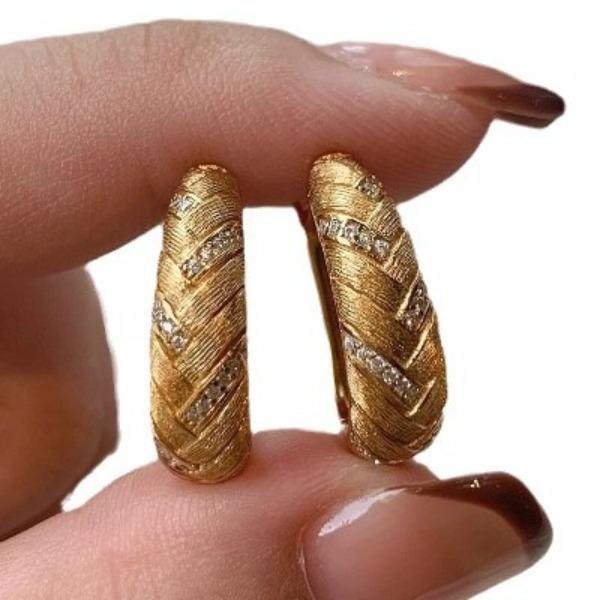 Medieval Style Italian Brushed Wheat Ear Braided Ear Buckle French Retro Seiko Advanced Sense Diamond-Encrusted Niche Women'S Earrings