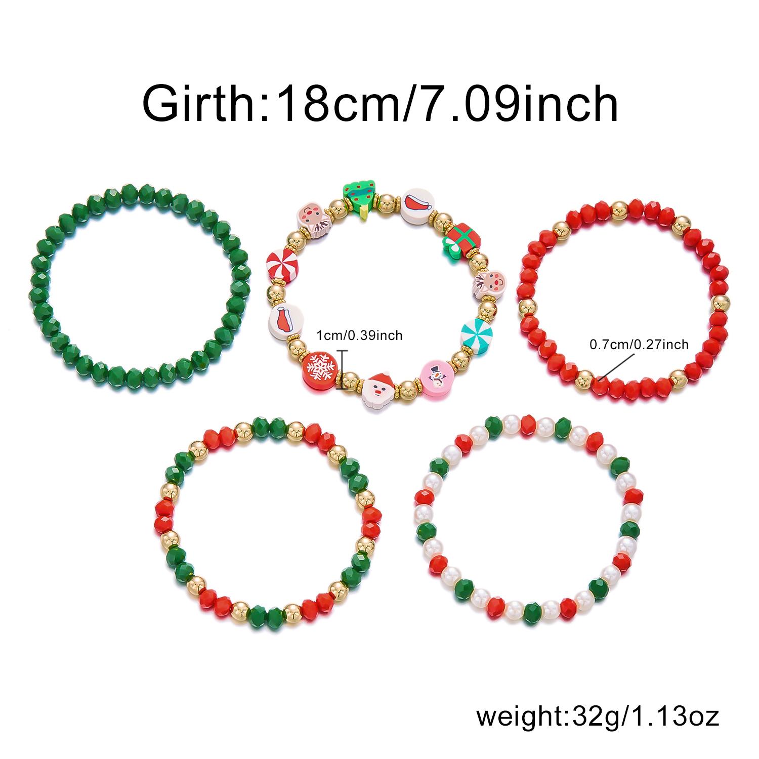 

4Pcs/set Merry Christmas Tree Snowflake Bell Elk Colorful Crystal Beads Bracelet for Women Stacking Bracelets Party Jewelry Gift