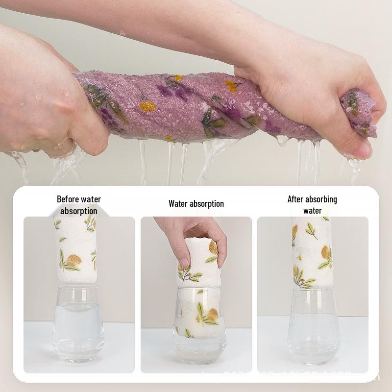 Extra Thick Printed Lilac Coral Fleece Dishwashing Cloth - Large Size for Kitchen Use