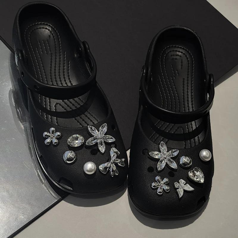12 Pcs Silver Crystal Pearl Heart Flower Shoe Charms, Removable DIY Decorative Accessories for Clogs