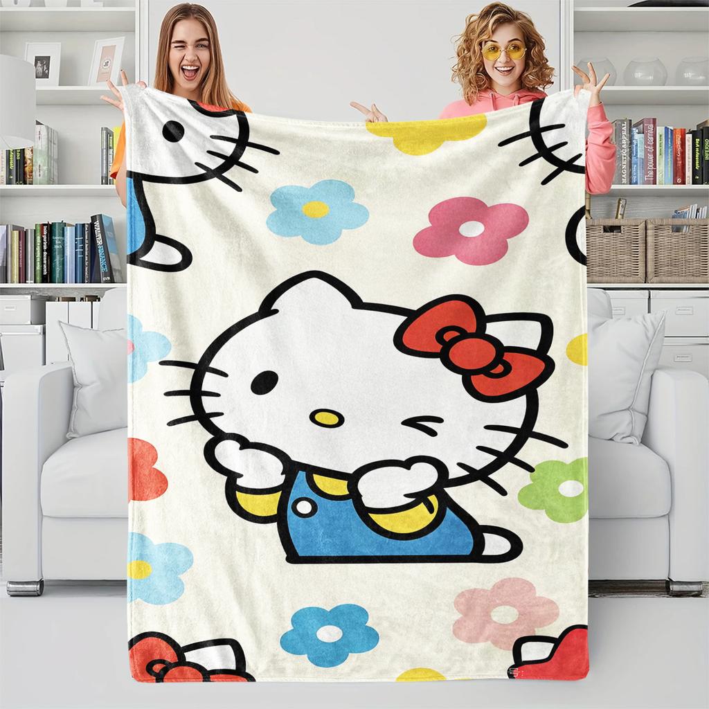 Hello Kitty Flannel Throw Blanket, Cute Cartoon Soft Warm Fleece Blanket for Sofa, Bed, Travel, Camping, Kids & Home Decor