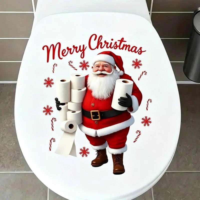Funny Santa Toilet Lid Sticker Self-Adhesive Waterproof PVC Decal for Home Bathroom Christmas Holiday Decor