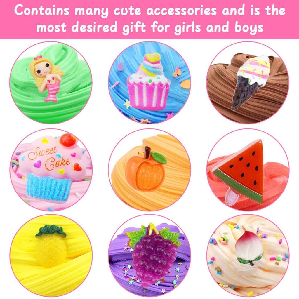 Mayitr 9 Pack Super Soft Fluffy Butter Slime Kit Educational Non-sticky Cloud Slime Toy DIY Clay Set Rainbow