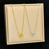 Simple Double Heart Pendant Necklace for Women Couple Stainless Steel Choker Gold Color Chain Wedding Party Friends Zircon Gift