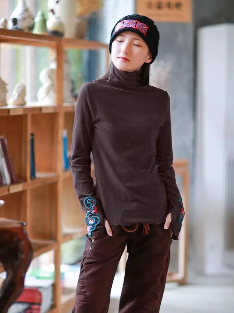 

Большой размер этнический стиль вышивка осень и зима двусторонний немецкий бархат теплый воротник-гольф рукав относится к краю грибка длинный рукав 3XL