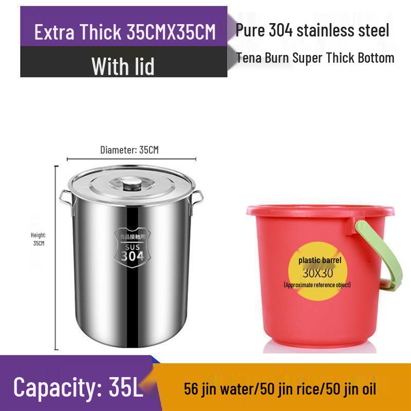 Extra dicker Eimer aus 304 Edelstahl: Großes Fassungsvermögen für Lake, Suppe, Reis und Wasser mit Deckel