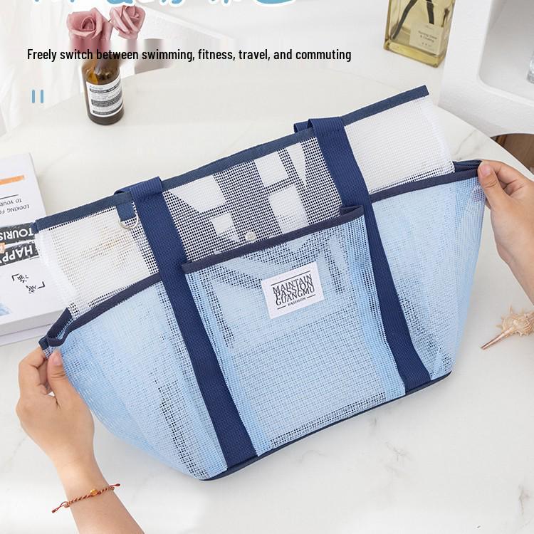 Large Capacity Mesh Toiletry Bag with Multi Pockets for Travel and Beach