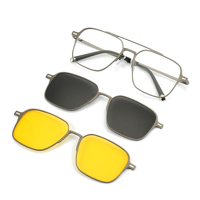 Lunettes de soleil tendance à clip magnétique 3 en 1 pour hommes, monture de lunettes, lunettes optiques pour ordinateur, UV400 7009