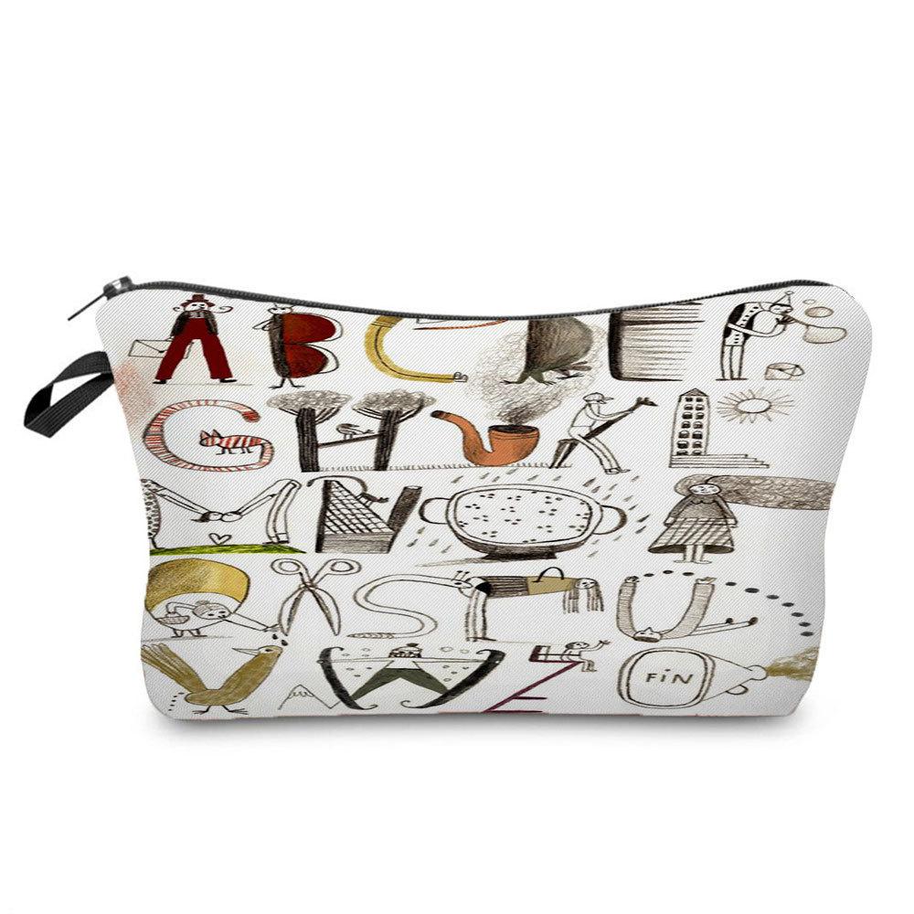 Women Cartoon English Alphabet Print Cosmetic Bag Toiletries Organize Travel Storage Case 6707 KTB