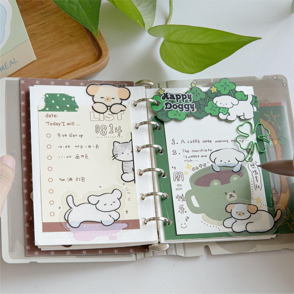 80Sheets/4Bags Cute Pet Life Theme PET White Ink Stickers For Hand Account DIY, Scrapbooking, Phone Cases Notebooks Decor