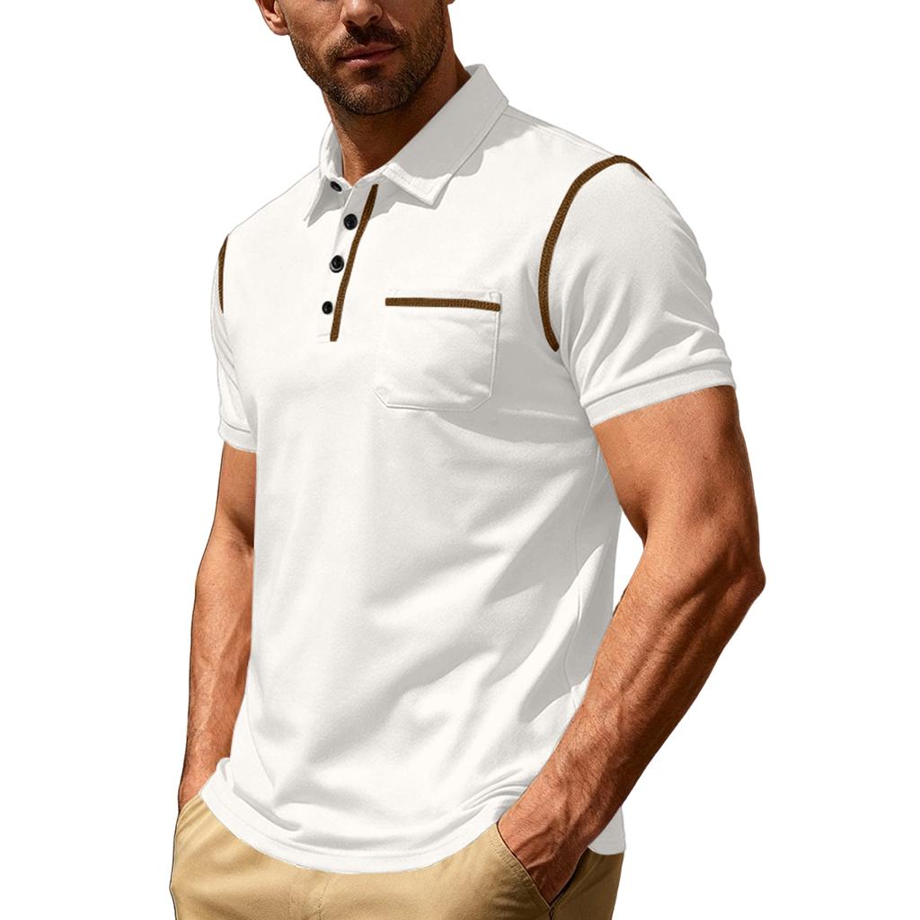 Herren Kurzarm Kragen T-Shirt Lässig Revers Top