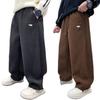 Winter 2026 Boys' Fleece-Lined Wide-Leg Sweatpants for Middle & Big Kids - Straight Leg Sports Pants Great for Autumn & Winter