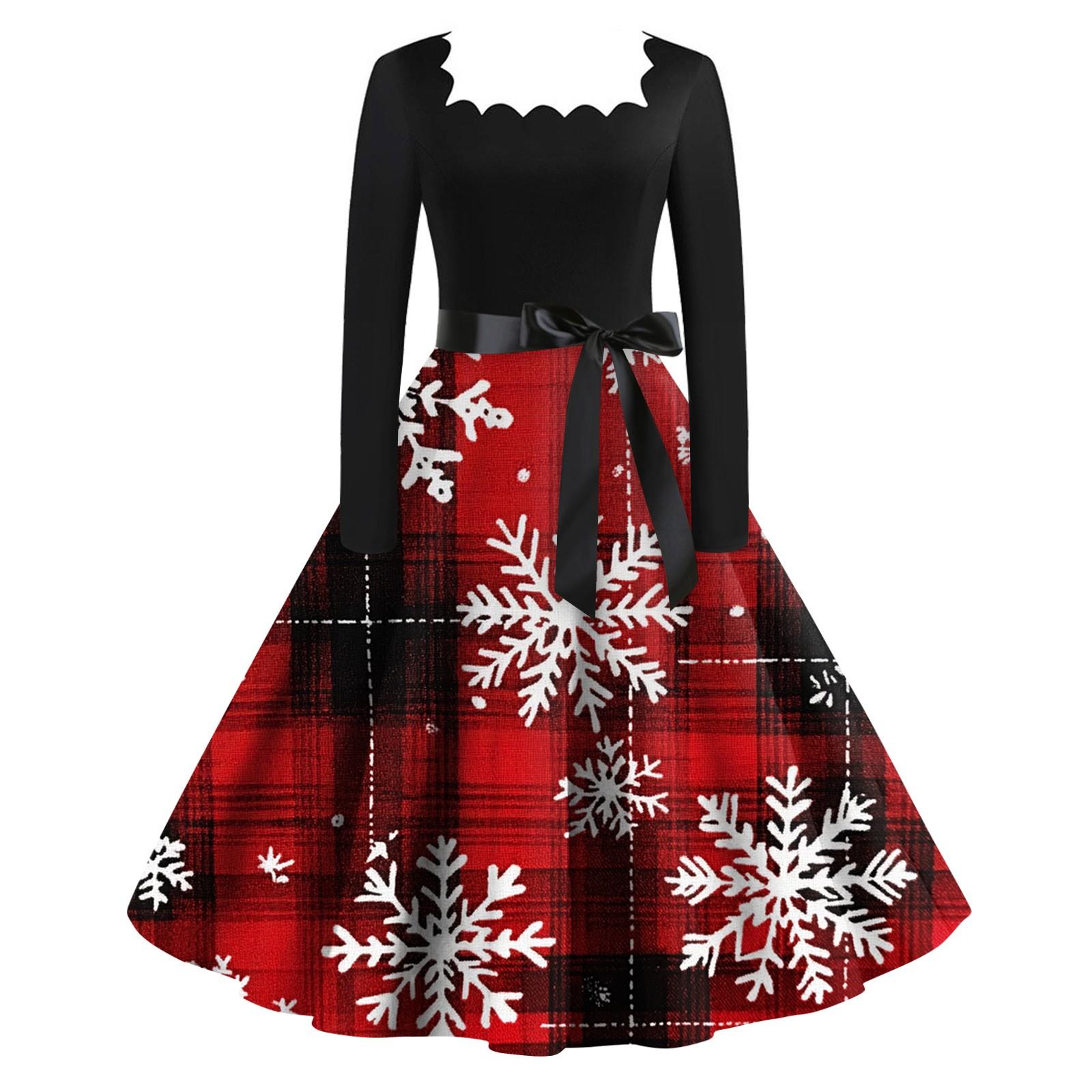 

Женское рождественское платье с квадратным воротником и широким подолом, длинное платье с рукавами S киноварь