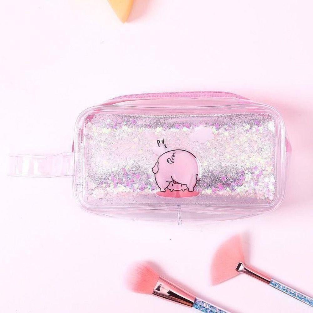 

PVC Pencil Case Cartoon Cosmetic Bag New Stationery Bag Pig Silver