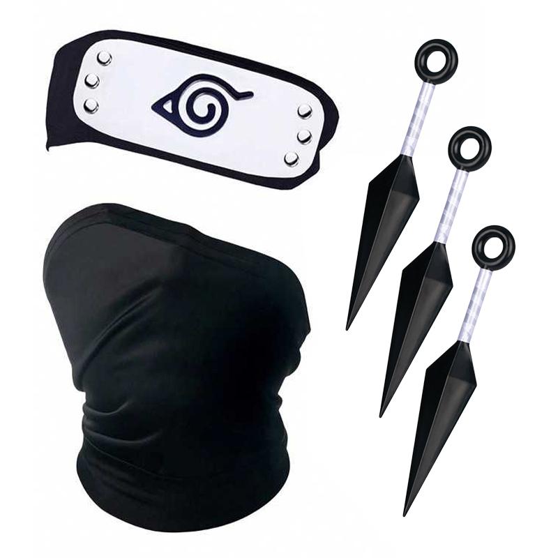 Anime Naruto Hatake Kakashi Mask Headband Kunai Suit Ninja Kakashi Cosplay Headband Mask Halloween Party Costume Prop