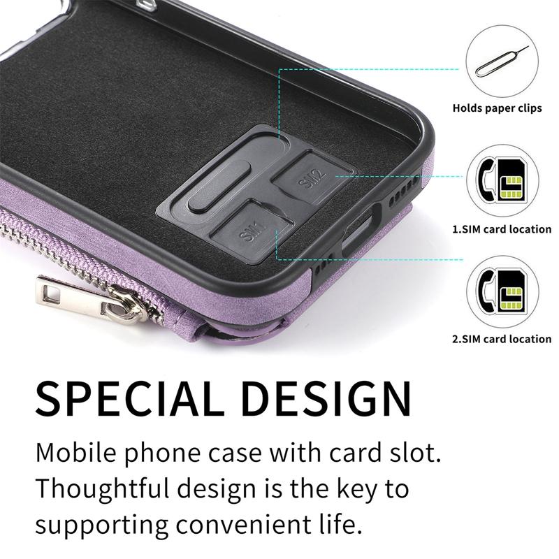 Multifunktionale kabellose Lade-Telefonhülle mit Reißverschluss-Brieftaschenfach für iPhone 14 Pro Max, PU-Leder-Ständerhalter, Flip-Cover für iPhone 14 Pro