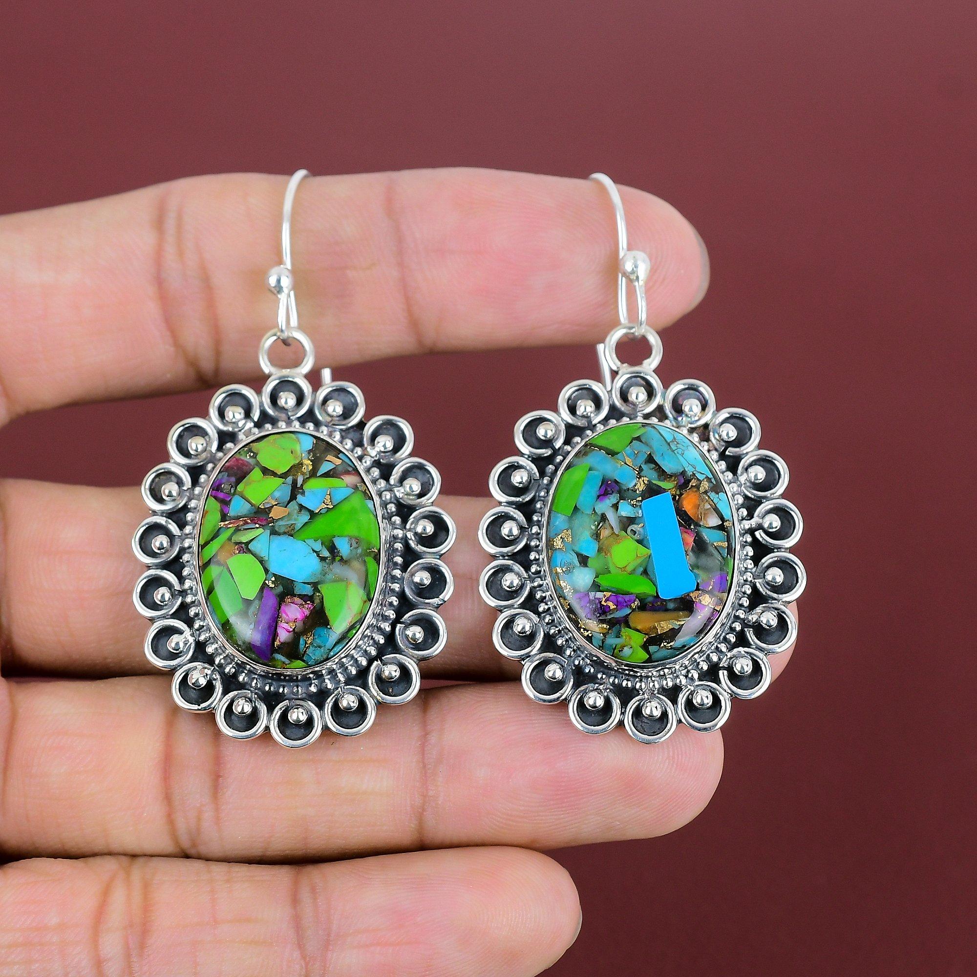 Fiesta Kingman Turquoise Earring Multi Copper Turquoise Earrings 925 Sterling Silver Earring Handmade Gemstone Jewelry Latest Design Earring