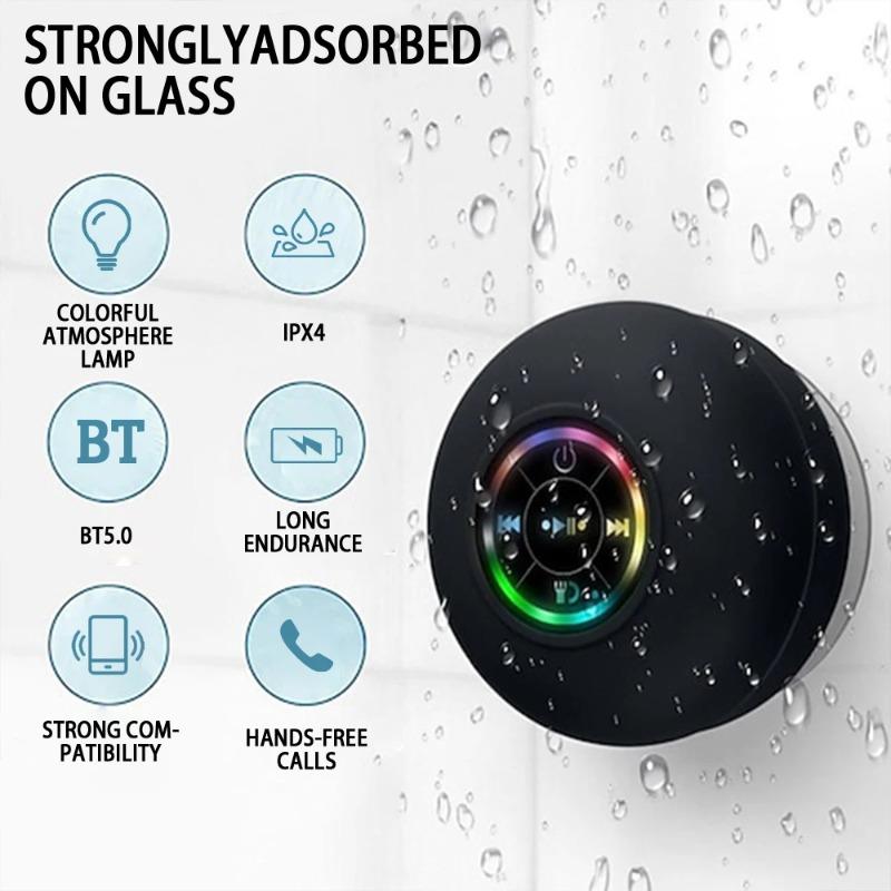 Large Suction Cup Waterproof Bluetooth Speaker LED Light Shower Bathroom Portable Wireless Music Player Convenient Carry