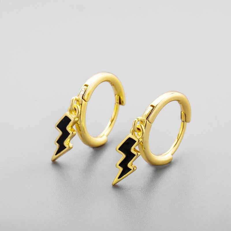 925 Sterling Silver Wave Hoop Earrings for Women Men Black Drop Glaze Earrings Accessories Jewelry