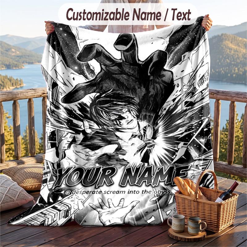 Personalized Flannel Throw Blanket,Death Note Custom Printed Name, Cozy Plush Blanket For Home Use
