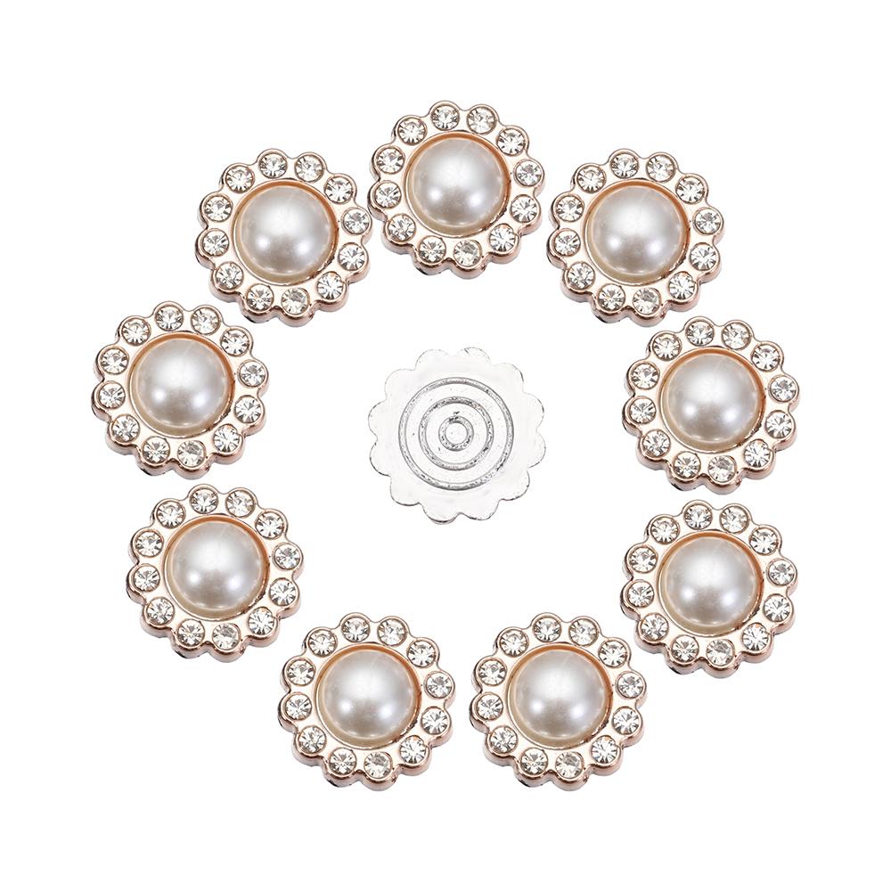 10PCS Pearl Flower Rhinestone Buttons For Hair Pins Clothing Decoration Vintage Buttons DIY Crafts Apparel Sewing Accessories