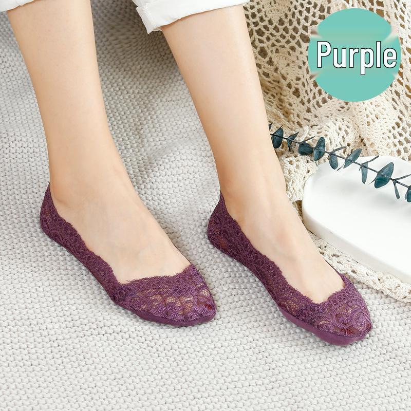 

Женские короткие носки из кружева в японском стиле - Милые, Тонкие, Силиконовая Нескользящая Хлопковая Подошва, Весенне-Летние Невидимые Носки-Следки Basic Set