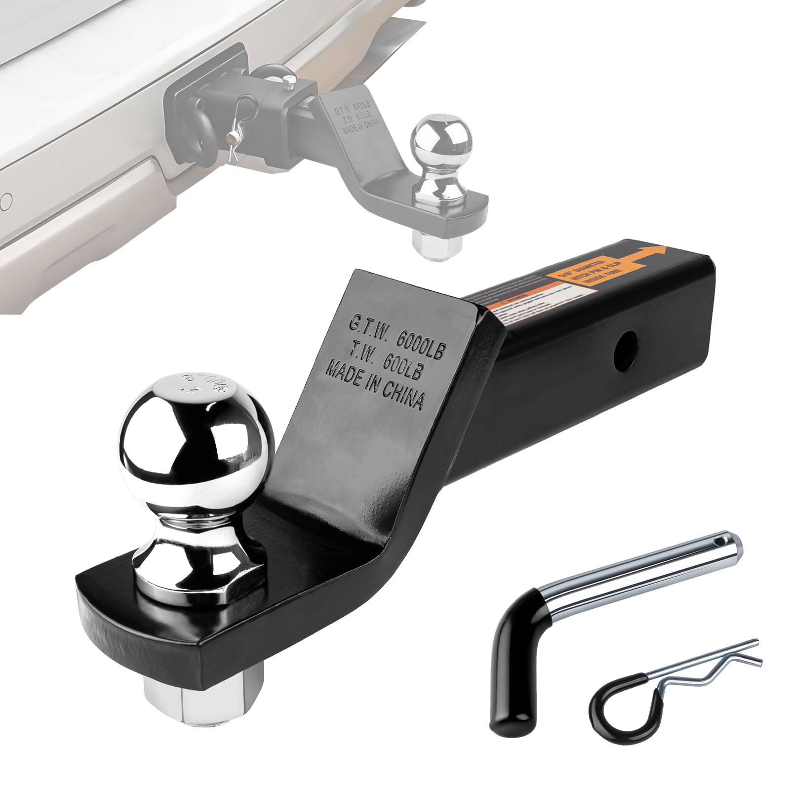 

Donext Hitch Receiver Ball Mount Hitch Ball Set for 6000 LBS Towing with Locking Pin Car Tow Rust and Corrosion for and Trailers + 2-Inch Corners,
