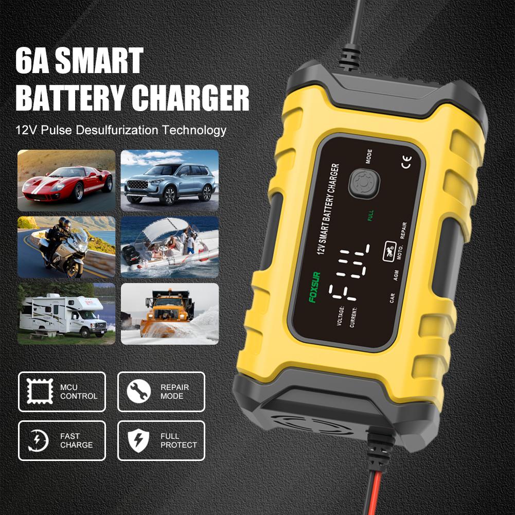EU/US Fully Automatic Battery Charger 12V/6A Pulse Repair Maintenance LCD Display Smart Car Battery Charger For Gel Lead Acid