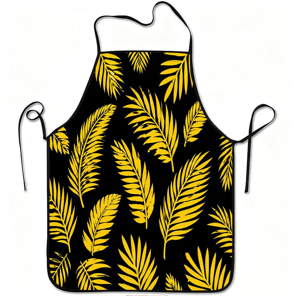 1pc Yellow Tropical Palm Leaf Print Apron, Durable And Easy to Clean, Adjustable Waistband, Polyester Material, for Kitchen Cooking, Gardening, Orchar