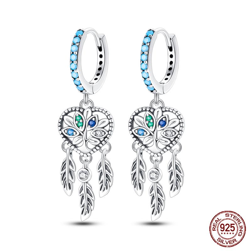 925 Silver Dream Catcher Earrings For Women Exquisite Zircon Carp Stud Fashion Jewelry Gift