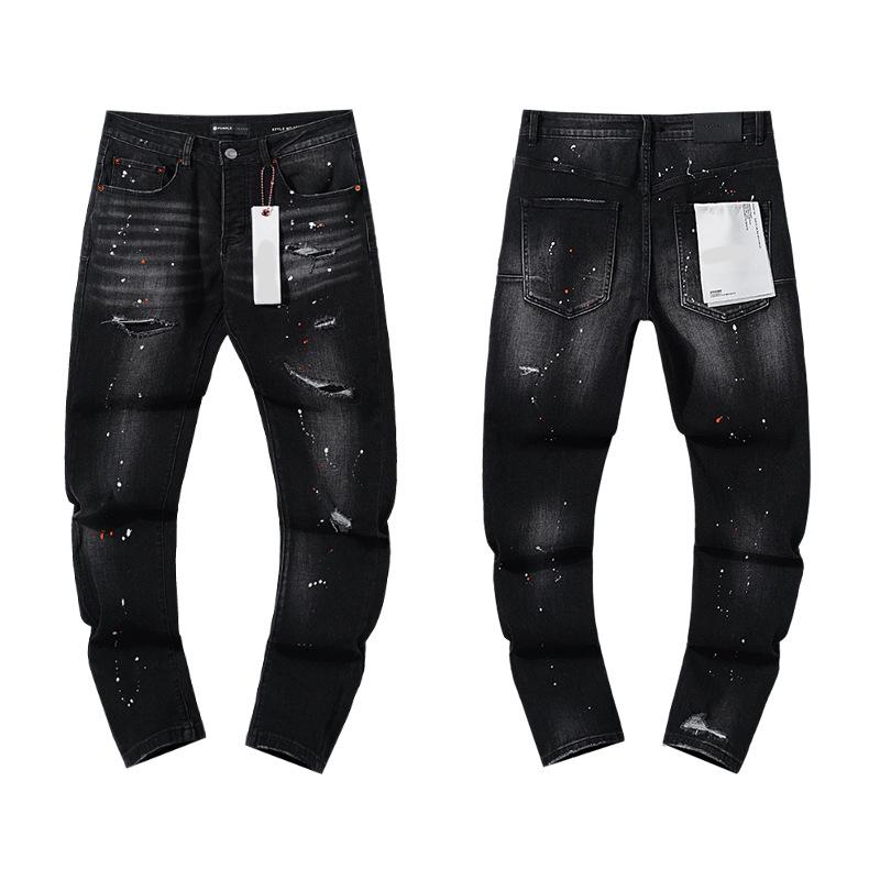 European and American Purple Slim Men's Trendy Light Luxury Elastic Jeans