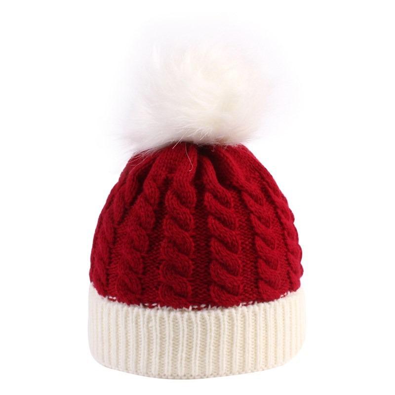 

Children s Christmas hat, hairball hat, warm Christmas gift, cold-proof thickened knitted wool hat tide One Size