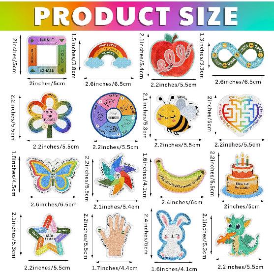 144 Pcs Calm Anxiety Sensory Stickers Textured Sensory Strips Stickers Mindfulness Relief Mental Health Rainbow Apple Animals Anxiety Relief for