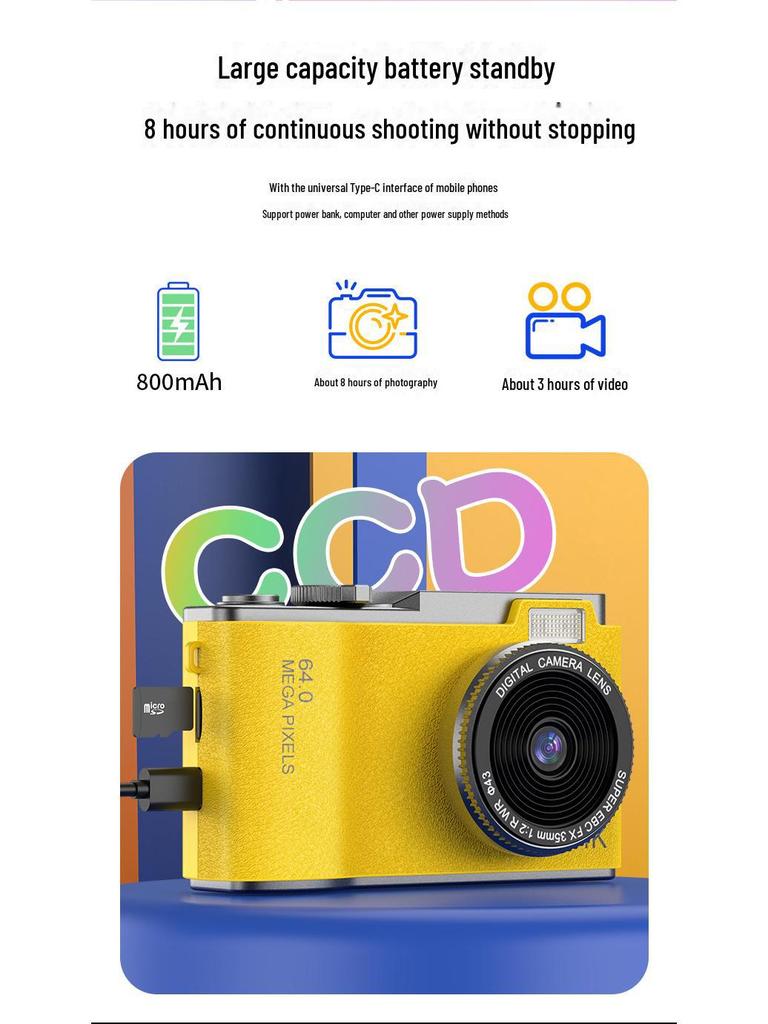 Retro Style 4K HD Dual Camera: Trendy Portable Digital Camera for Students