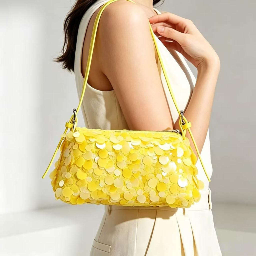 Borsa a mano in PVC con paillettes per donna con chiusura a zip per l'uso quotidiano