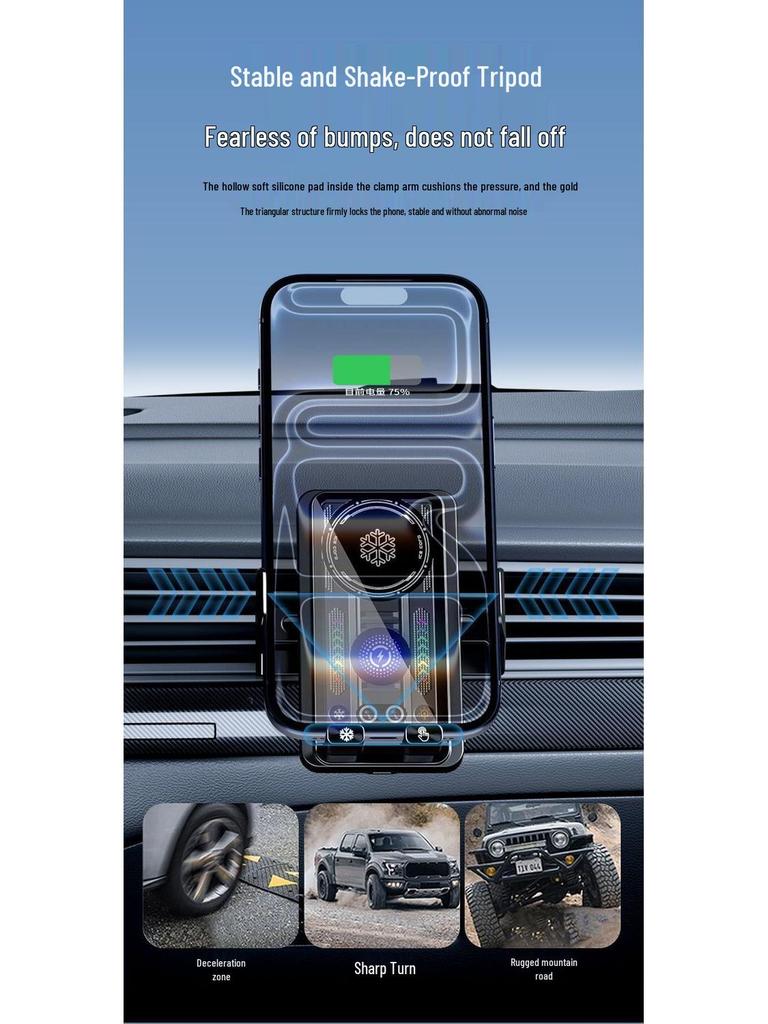 Universal Magnetic Wireless Car Charger & Phone Holder with Cooling and Fast Charging
