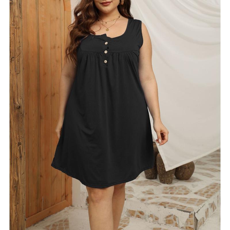 BITCED Fashion Summer Spring Solid Color Print Sleeveless U-Neck Casual Dresses