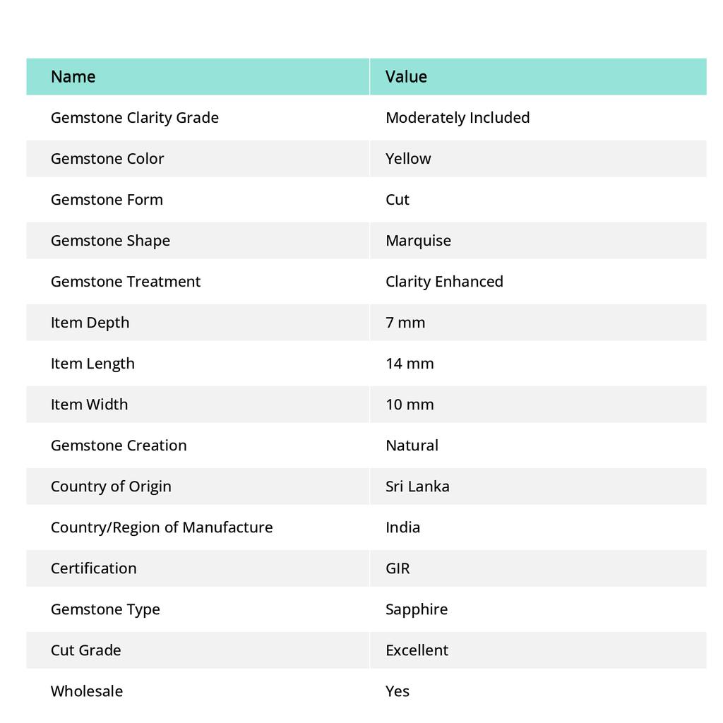 9.30 Ct Natural CEYLON SAPPHIRE Yellow Marquise Shape CERTIFIED Loose Gemstone