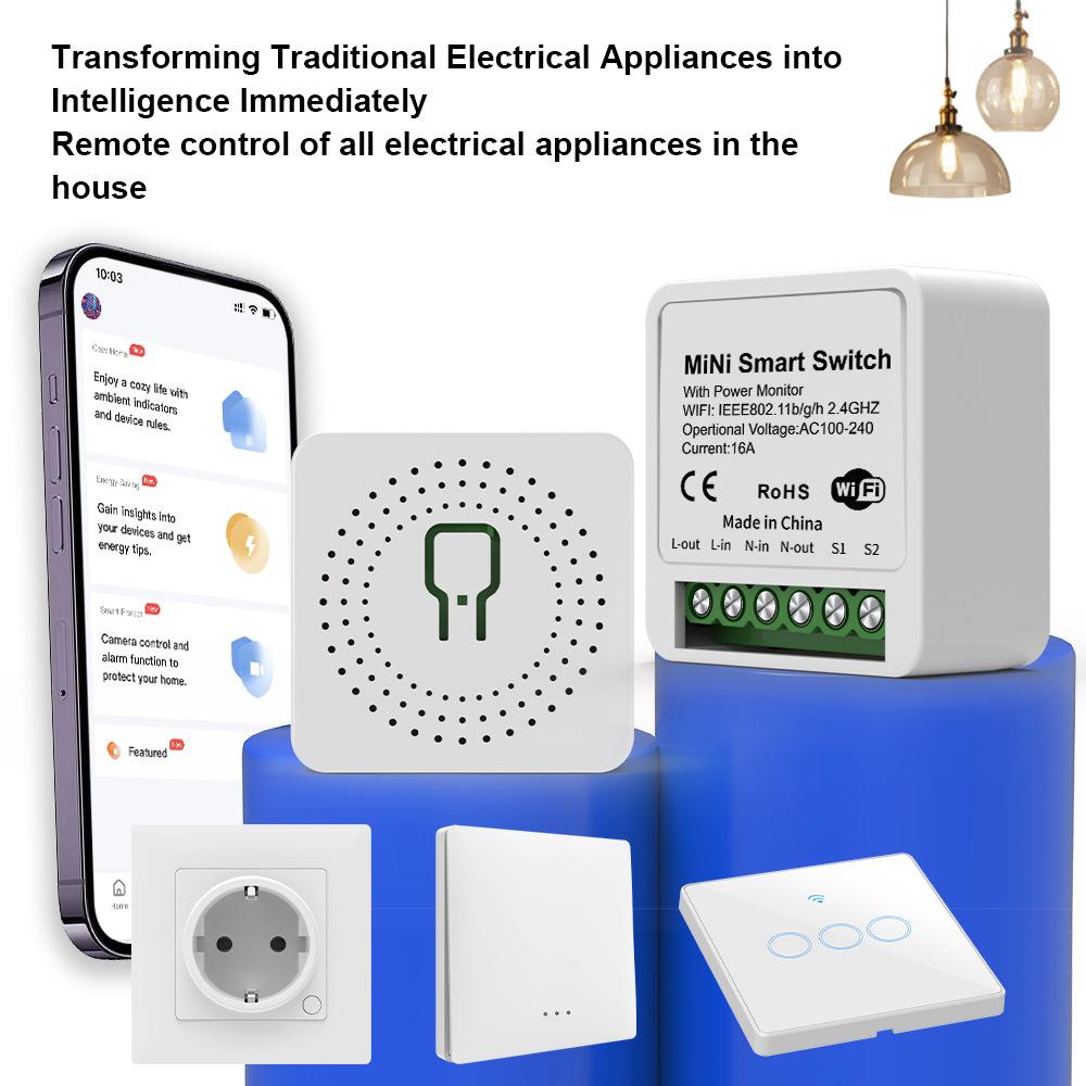 Interruptor WiFi, relé, interruptor inteligente, interruptor remoto con cableado de fase/neutro, control por aplicación con temporizador, compatible con Alaxe.