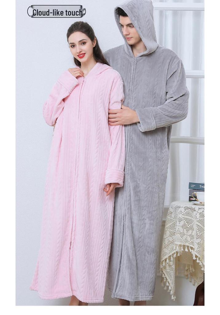Winter Flannel Hooded Nightgown: Thick Coral Fleece, Long Sleeve, Plus Size, Ready Stock