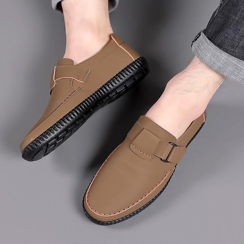 Casual Leather Shoes with Soft Sole and Soft Surface. Working, Driving, Lazy, Shoeless. Step On Shoes