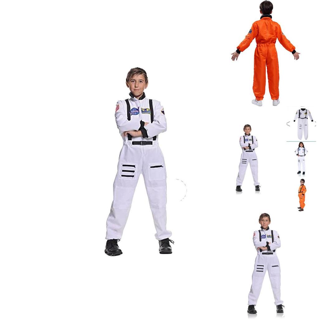Vibrant Orange And White Astronaut Costume For Adults Kids And Unisex Performance Wear