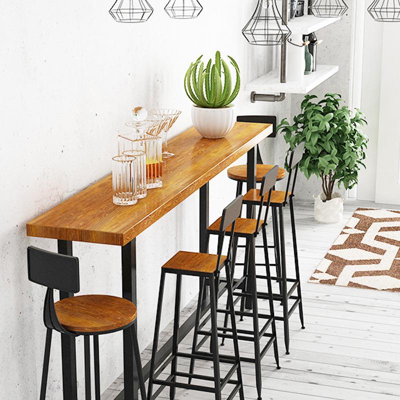 Solid Wood & Wrought Iron Bar Table Set for Milk Tea or Coffee Shop