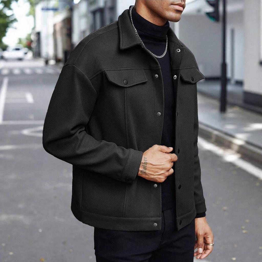Autumn and Winter Turtleneck Woolen Jacket, Men's Casual Sports Business Jacket, Pure Color, Classic Version